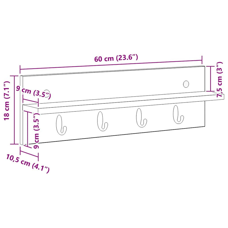 vidaXL Fali Kabáthorog Szürke sonoma 60 x 10.5 x 18 cm Faanyag