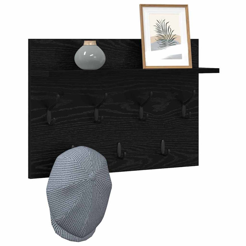 vidaXL Fali Kabáthorog polcokkal Musta tammi 60 x 40 x 12 cm Faanyag