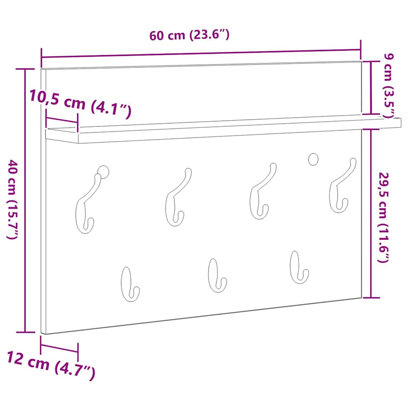 vidaXL Fali Kabáthorog polcokkal Régi fa 60 x 40 x 12 cm Faanyag