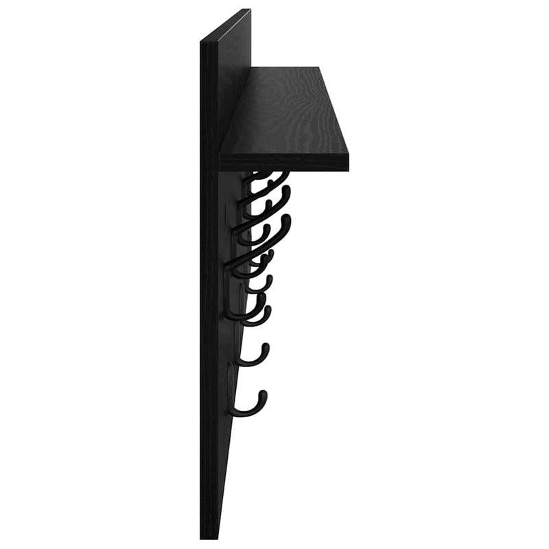 vidaXL Fali Kabáthorog polcokkal Falra szerelhető Musta tammi Faanyag