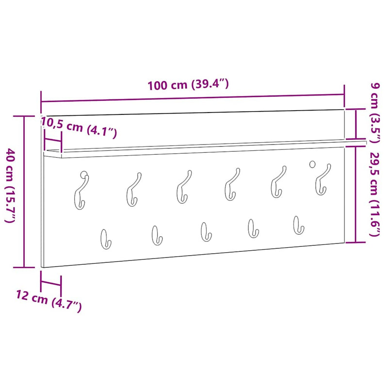 vidaXL Fali Kabáthorog polcokkal Falra szerelhető Beton szürke Faanyag