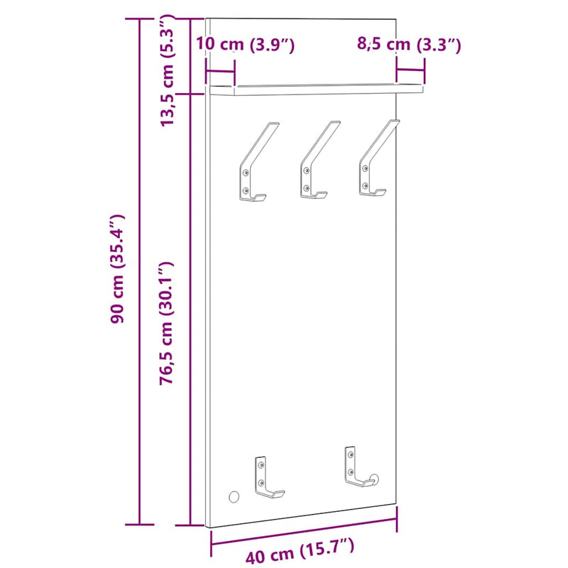 vidaXL Fali Kabáthorog polcokkal sonoma tölgy 90 x 40 x 10 cm Faanyag
