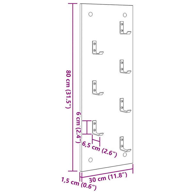 vidaXL Fali Kabáthorog sonoma tölgy 30 x 1.5 x 80 cm Faanyag