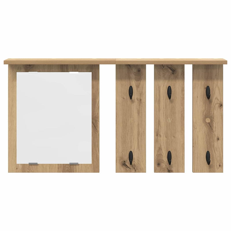 vidaXL Fali Kabáthorog tükörrel kézműves tölgy 85 x 10 x 45 cm Faanyag