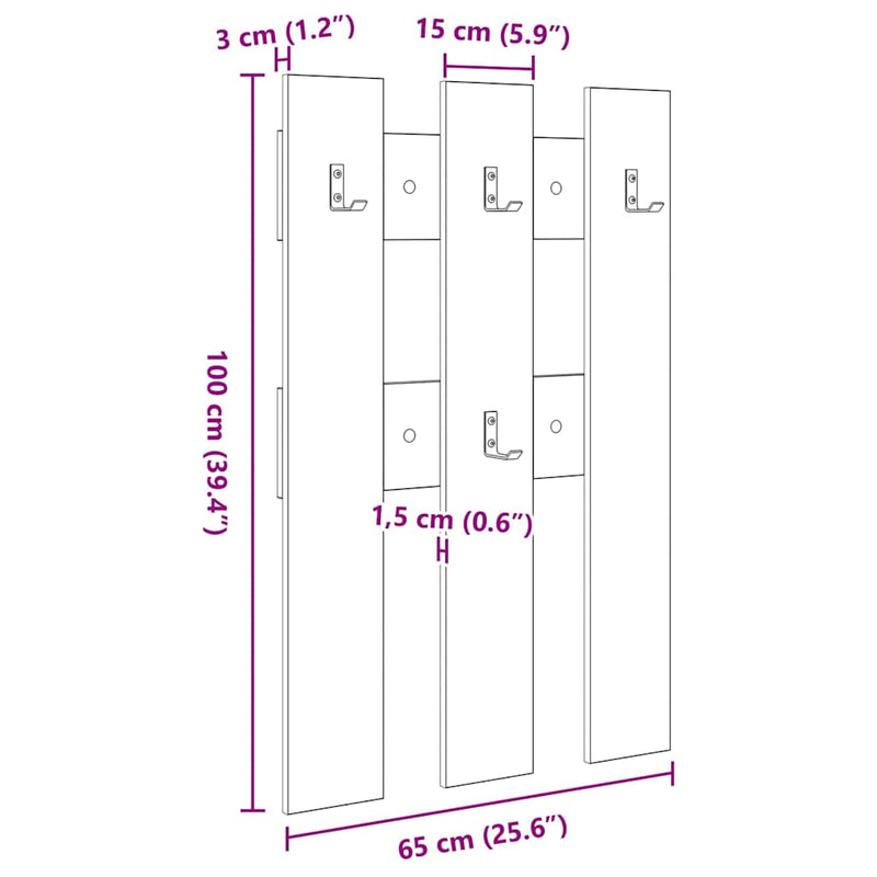 vidaXL Fali Kabáthorog tárolóval Füstölt tölgy 65 x 3 x 100 cm Faanyag