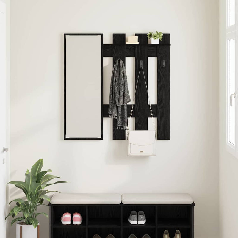 vidaXL Fali Kabáthorog tükörrel Fekete tölgy 100 x 10 x 100 cm Faanyag