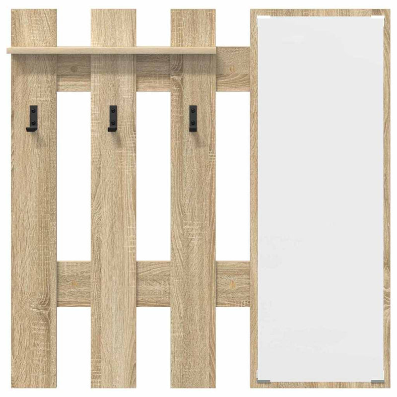 vidaXL Fali Kabáthorog tükörrel Sonoma tölgy 100 x 10 x 100 cm Faanyag