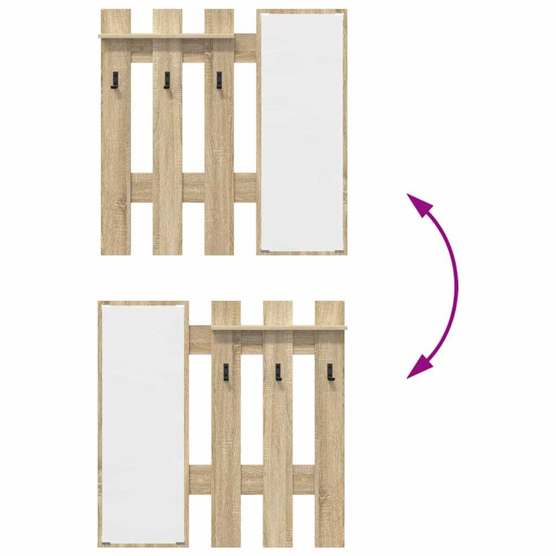 vidaXL Fali Kabáthorog tükörrel Sonoma tölgy 100 x 10 x 100 cm Faanyag