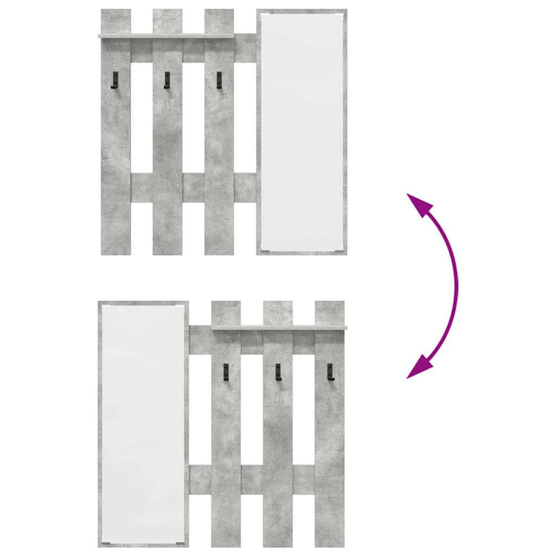 vidaXL Fali Kabáthorog tükörrel Beton szürke 100 x 10 x 100 cm Faanyag
