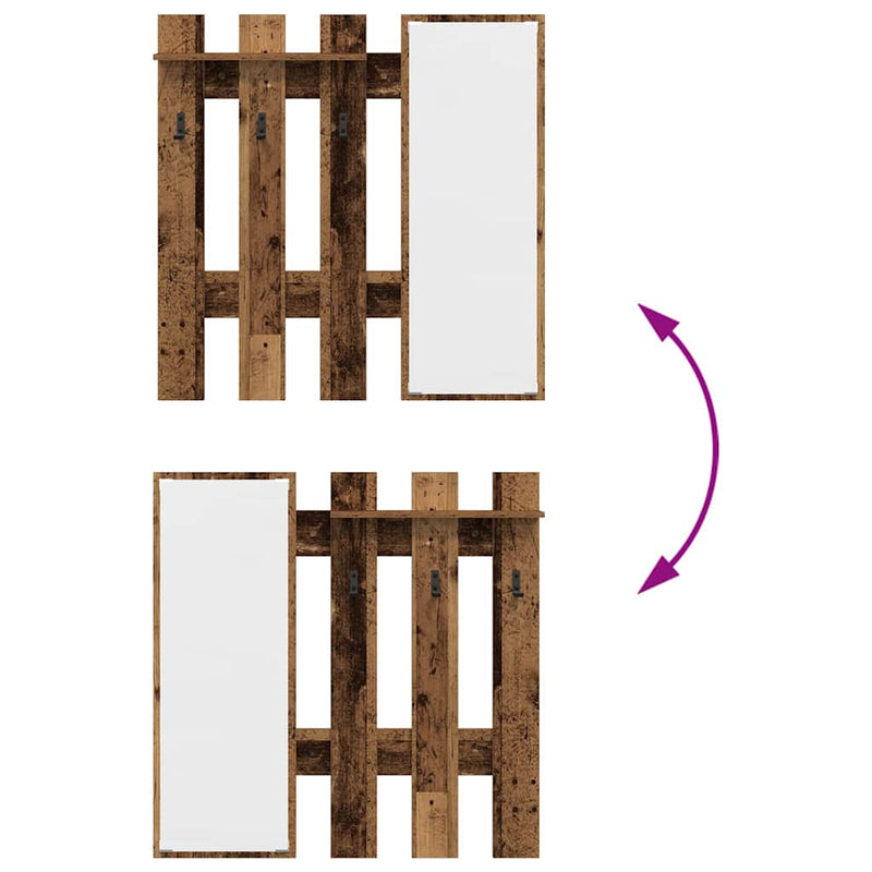 vidaXL Fali Kabáthorog tárolóval Régi fa 100 x 10 x 100 cm Faanyag