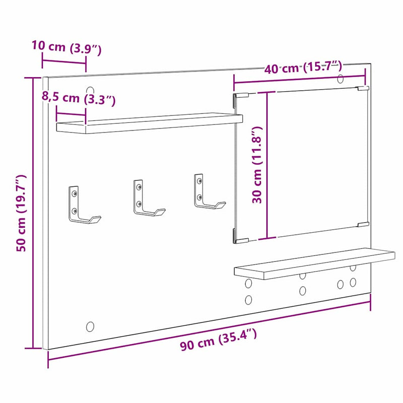 vidaXL Fali Kabáthorog polcokkal Régi fa 90 x 10 x 50 cm Faanyag