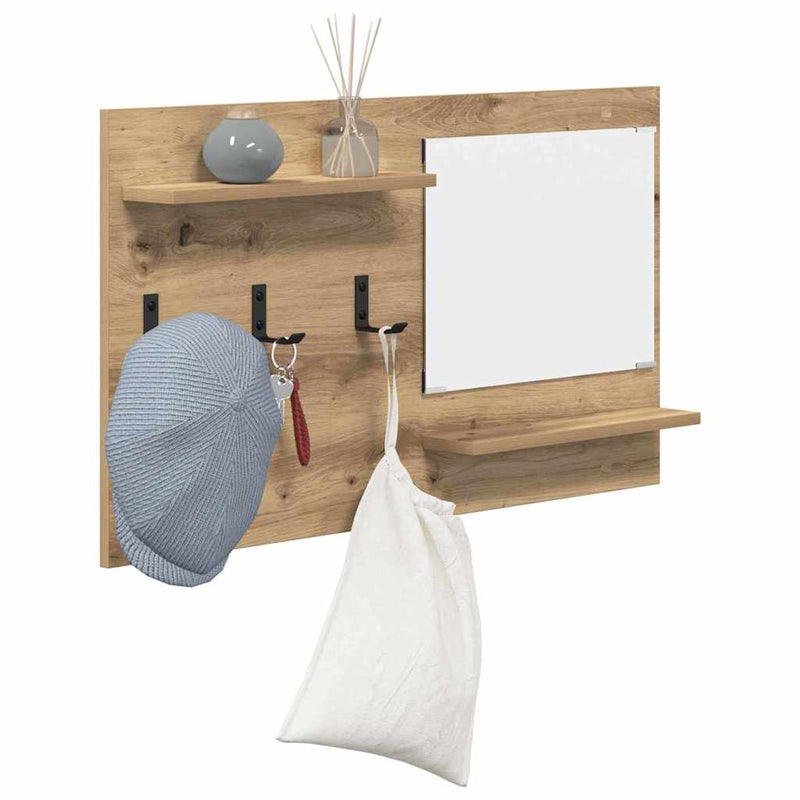 vidaXL Fali Kabáthorog tükörrel kézműves tölgy 90 x 10 x 50 cm Faanyag