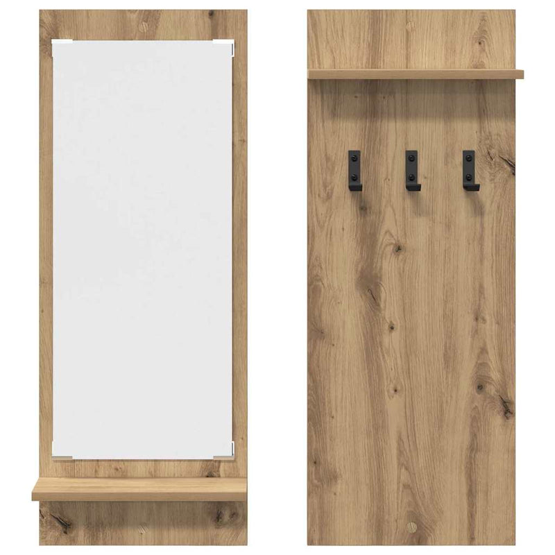vidaXL Fali Kabáthorog tükörrel kézműves tölgy 70 x 10 x 90 cm Faanyag