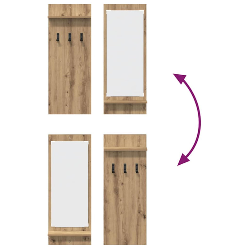 vidaXL Fali Kabáthorog tükörrel kézműves tölgy 70 x 10 x 90 cm Faanyag