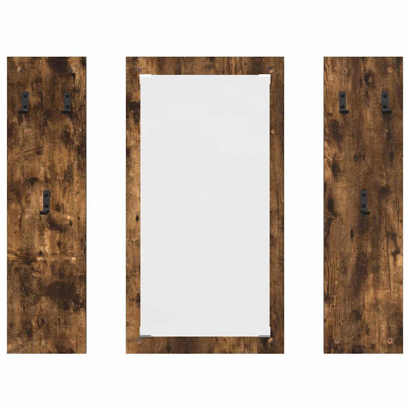 vidaXL Fali Kabáthorog tükörrel Füstölt tölgy 96 x 1.5 x 90 cm Faanyag