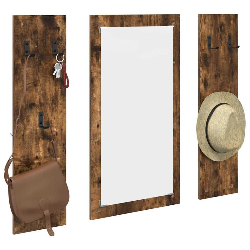 vidaXL Fali Kabáthorog tükörrel Füstölt tölgy 96 x 1.5 x 90 cm Faanyag