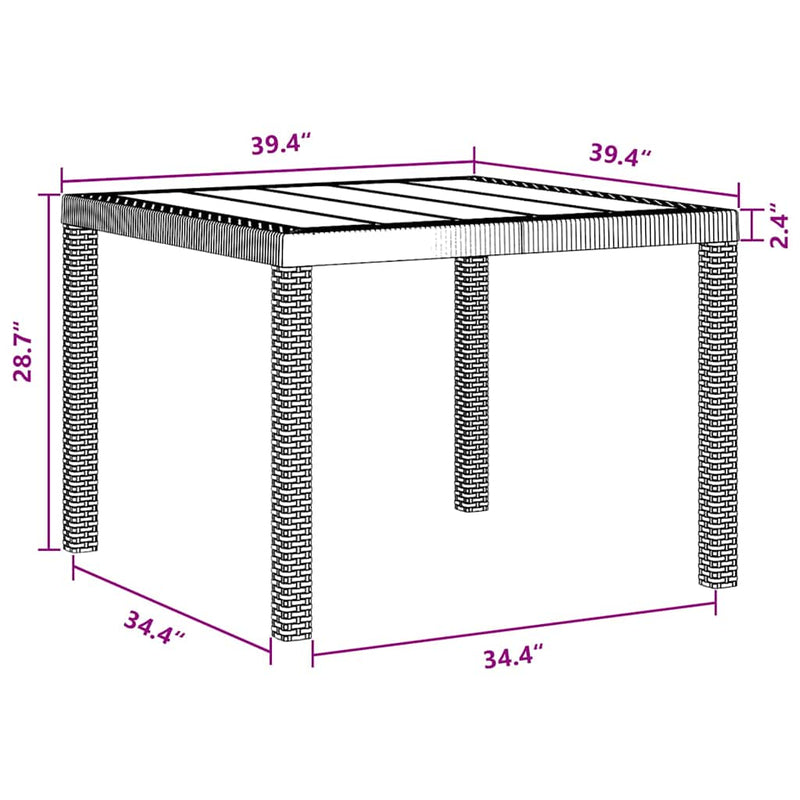 vidaXL Kerti Asztal Antracit 100 x 100 x 73 cm polirattan
