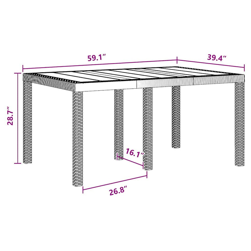 vidaXL Kerti Asztal Antracit 150 x 100 x 73 cm polirattan