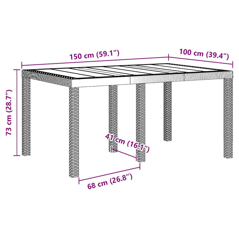 vidaXL Kerti Asztal Fehér 150 x 100 x 73 cm polirattan
