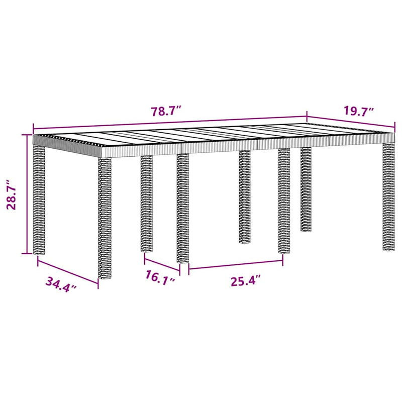 vidaXL Kerti Asztal Barna 200 x 100 x 73 cm polirattan