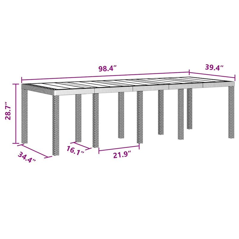 vidaXL Kerti Asztal Barna 250 x 100 x 73 cm polirattan