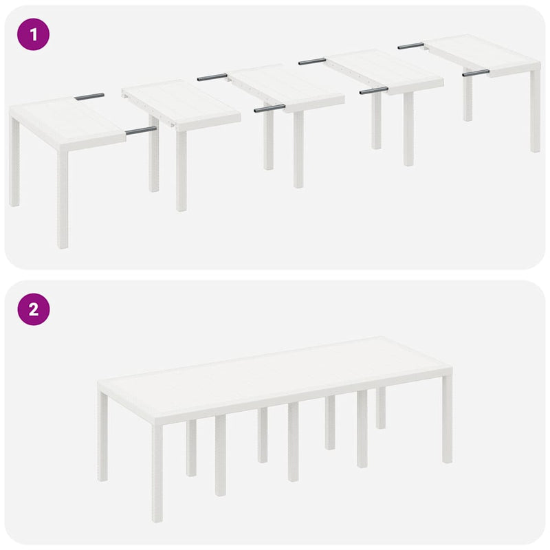 vidaXL Kerti Asztal Fehér 250 x 100 x 73 cm polirattan