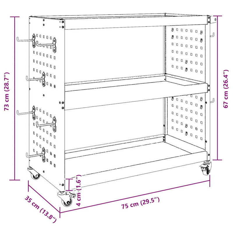 vidaXL Eszköz Kocsi Antracit 75 x 35 x 73 cm Hidegen húzott acél