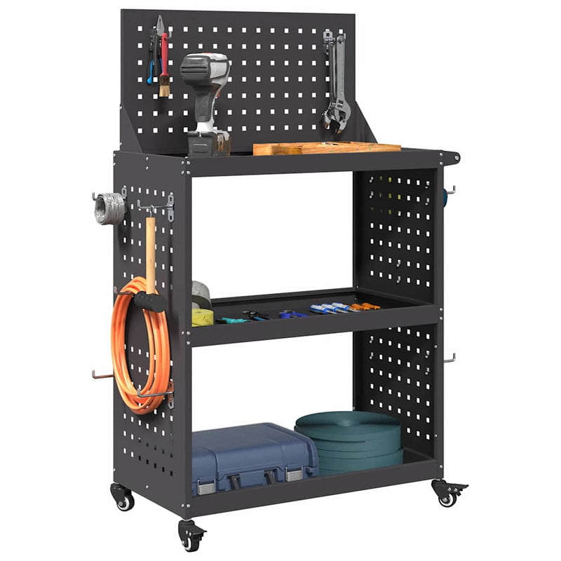 vidaXL Eszköz Kocsi Fekete 65 x 35 x 111 cm Hidegen húzott acél