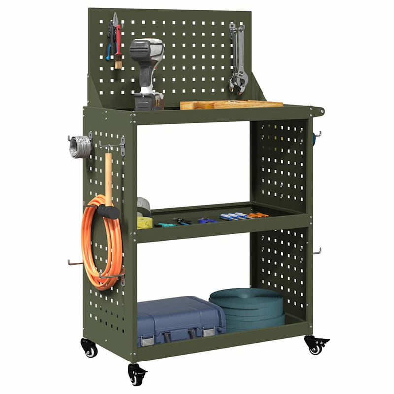 vidaXL Eszköz Kocsi Oliva zöld 65 x 35 x 111 cm Hidegen húzott acél