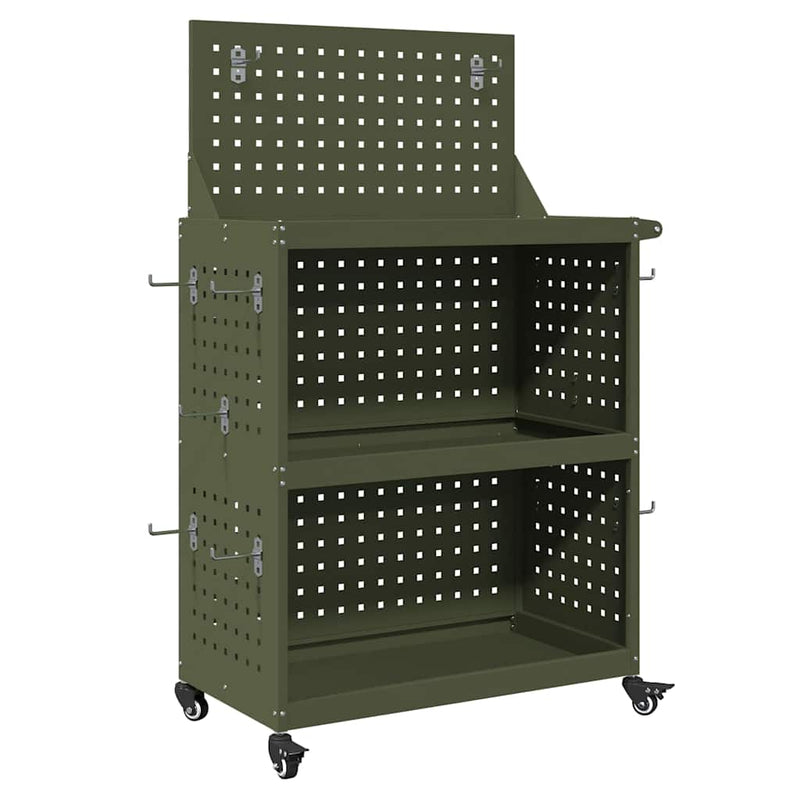 vidaXL Eszköz Kocsi Oliva zöld 65 x 35 x 111 cm Hidegen húzott acél