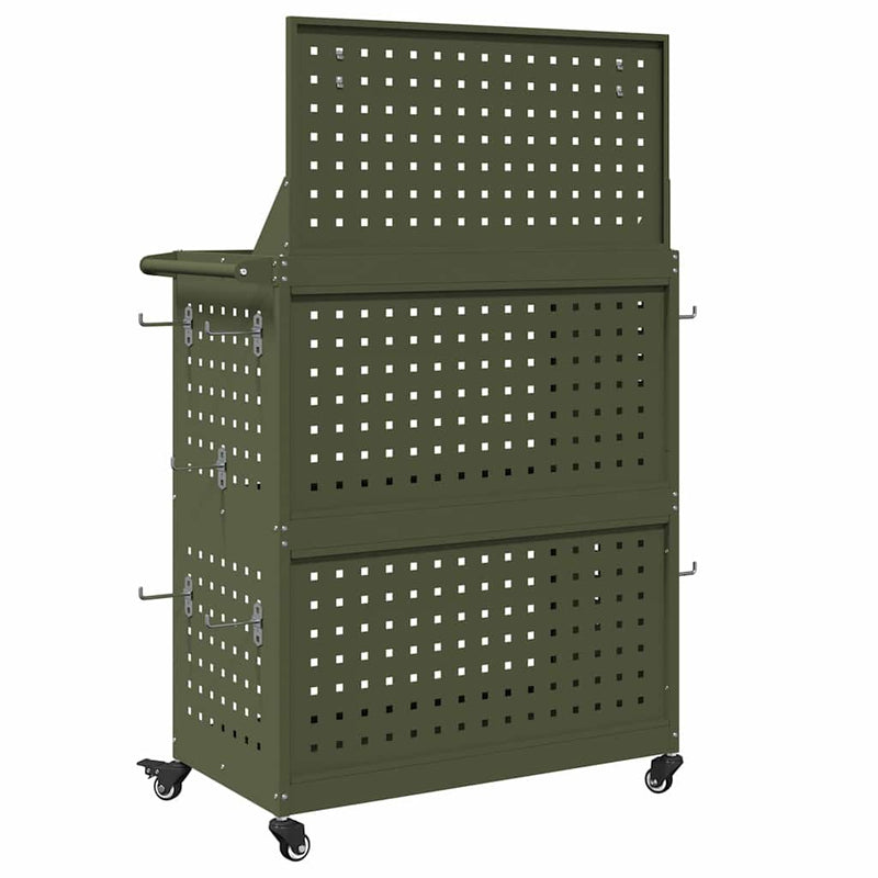 vidaXL Eszköz Kocsi Oliva zöld 65 x 35 x 111 cm Hidegen húzott acél