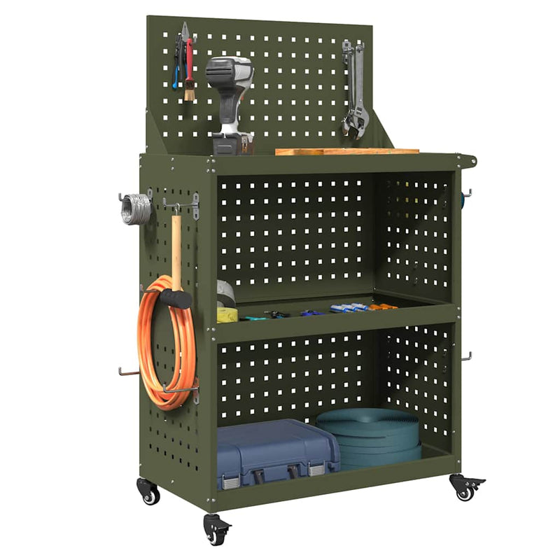 vidaXL Eszköz Kocsi Oliva zöld 65 x 35 x 111 cm Hidegen húzott acél