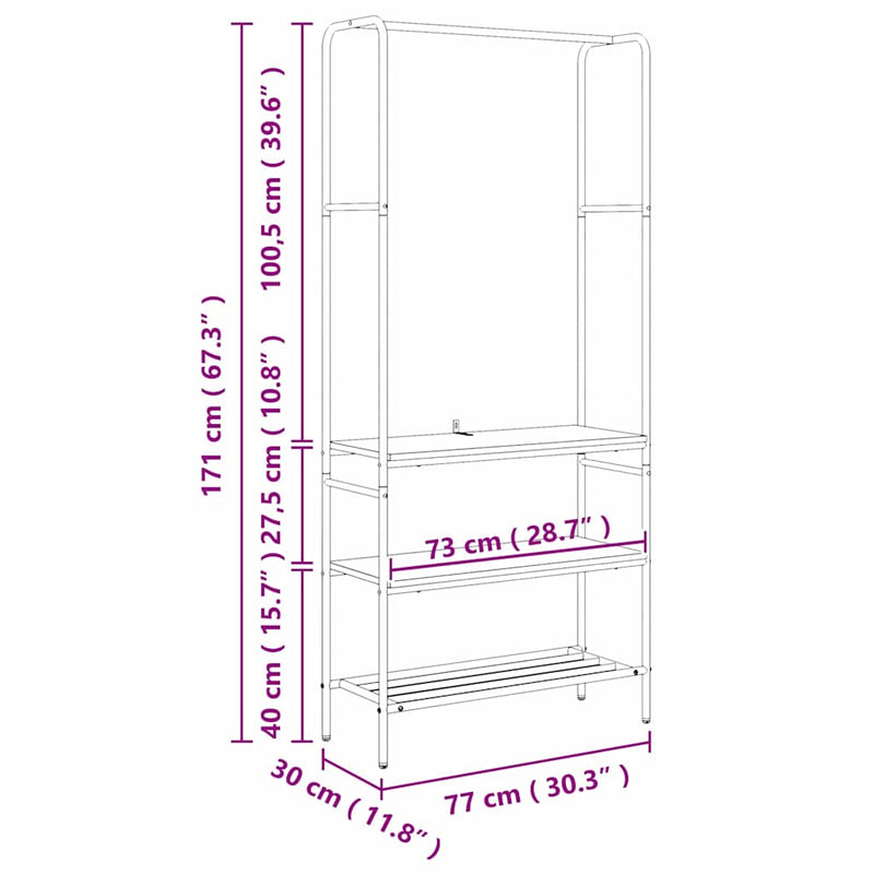 vidaXL Ruhatartó polcokkal Régi fa 77 x 30 x 171 cm Faanyag
