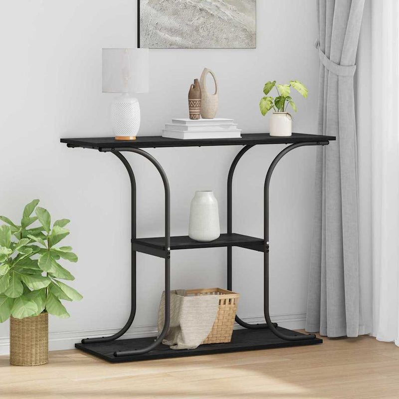 vidaXL Konzolasztal polcokkal Musta tammi 101 x 35 x 80.5 cm Faanyag