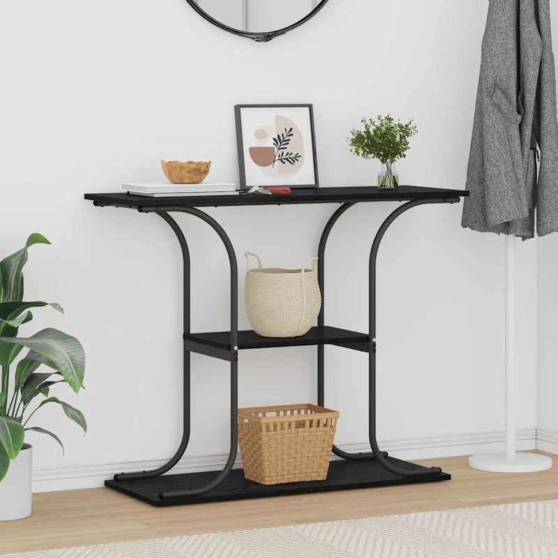 vidaXL Konzolasztal polcokkal Musta tammi 101 x 35 x 80.5 cm Faanyag