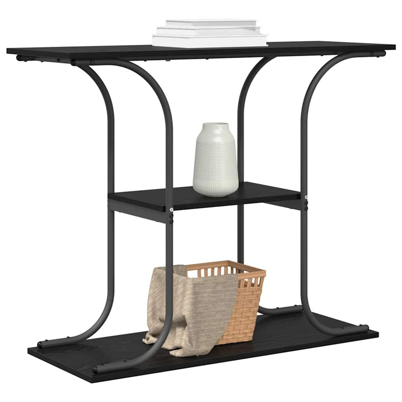 vidaXL Konzolasztal polcokkal Musta tammi 101 x 35 x 80.5 cm Faanyag