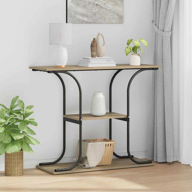 vidaXL Konzolasztal polcokkal sonoma tölgy 101 x 35 x 80.5 cm Faanyag