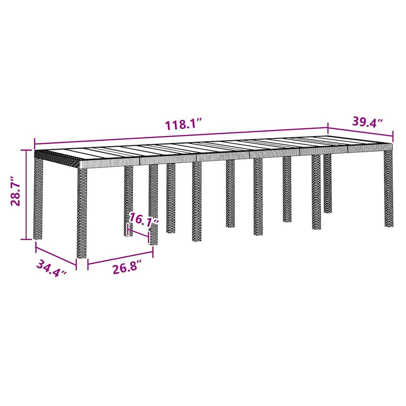 vidaXL Kerti Asztal Barna 300 x 100 x 73 cm polirattan