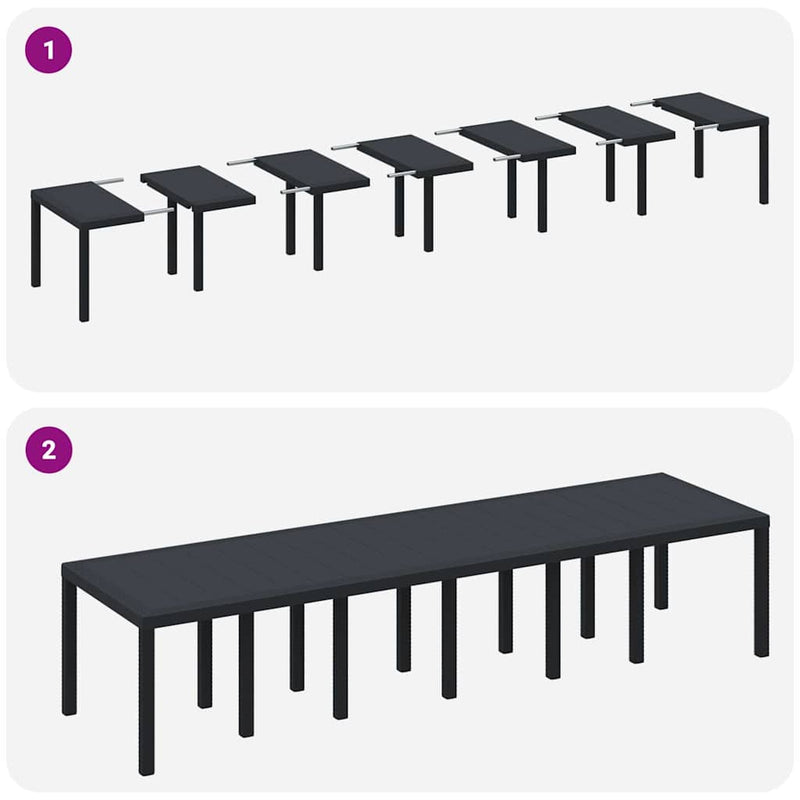 vidaXL Kerti Étkezőasztal Antracit 350 x 100 x 73 cm polirattan