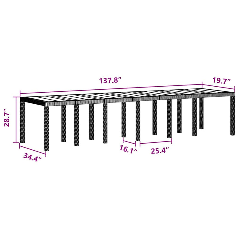 vidaXL Kerti Asztal Antracit 350 x 100 x 73 cm polirattan