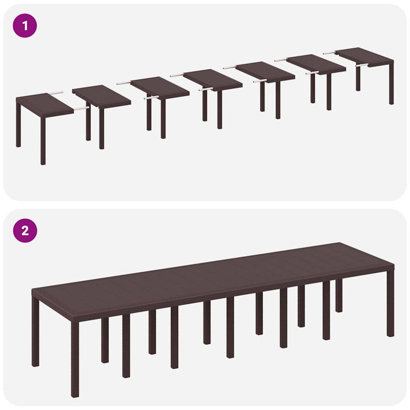 vidaXL Kerti Étkezőasztal Barna 350 x 100 x 73 cm polirattan