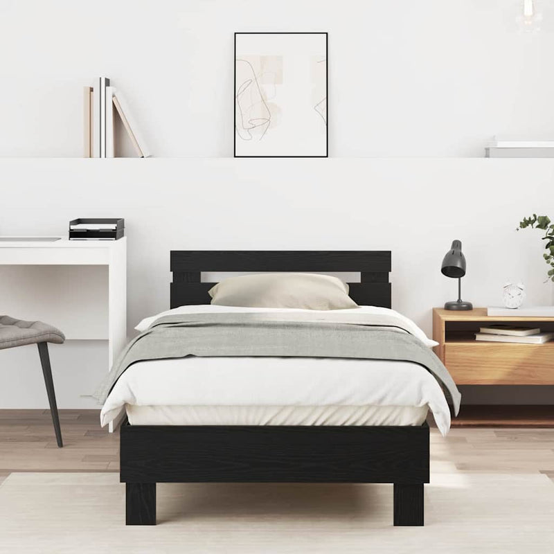 vidaXL Ágykeret fejtámlával Fekete tölgy 90 x 200 cm Faanyag