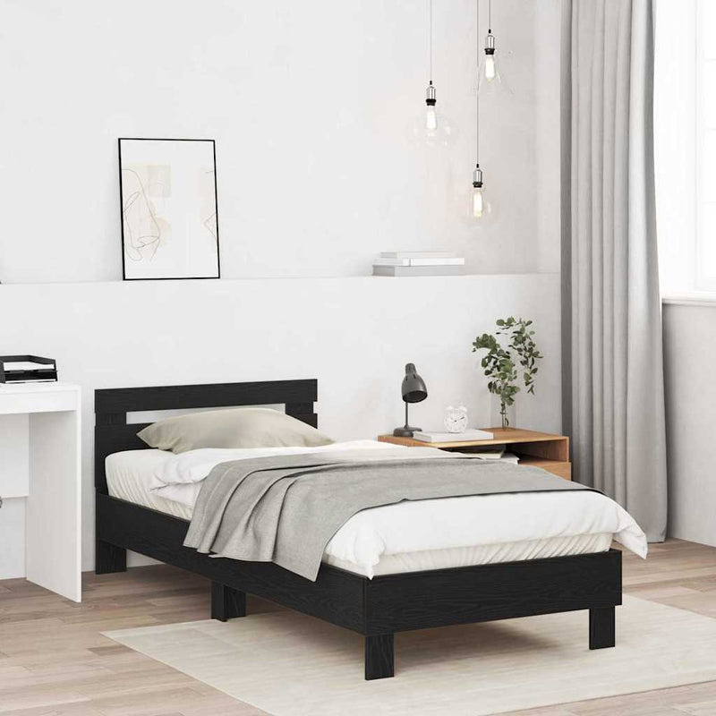 vidaXL Ágykeret fejtámlával Fekete tölgy 90 x 200 cm Faanyag