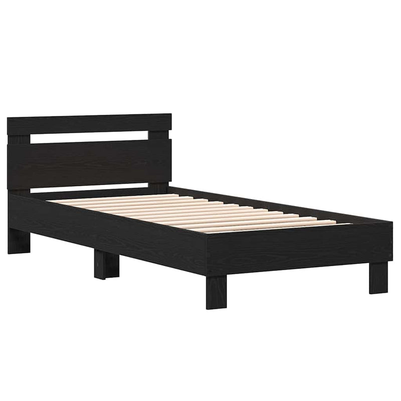 vidaXL Ágykeret fejtámlával Fekete tölgy 90 x 200 cm Faanyag