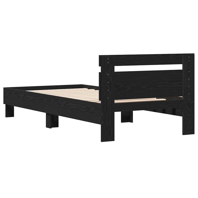 vidaXL Ágykeret fejtámlával Fekete tölgy 90 x 200 cm Faanyag