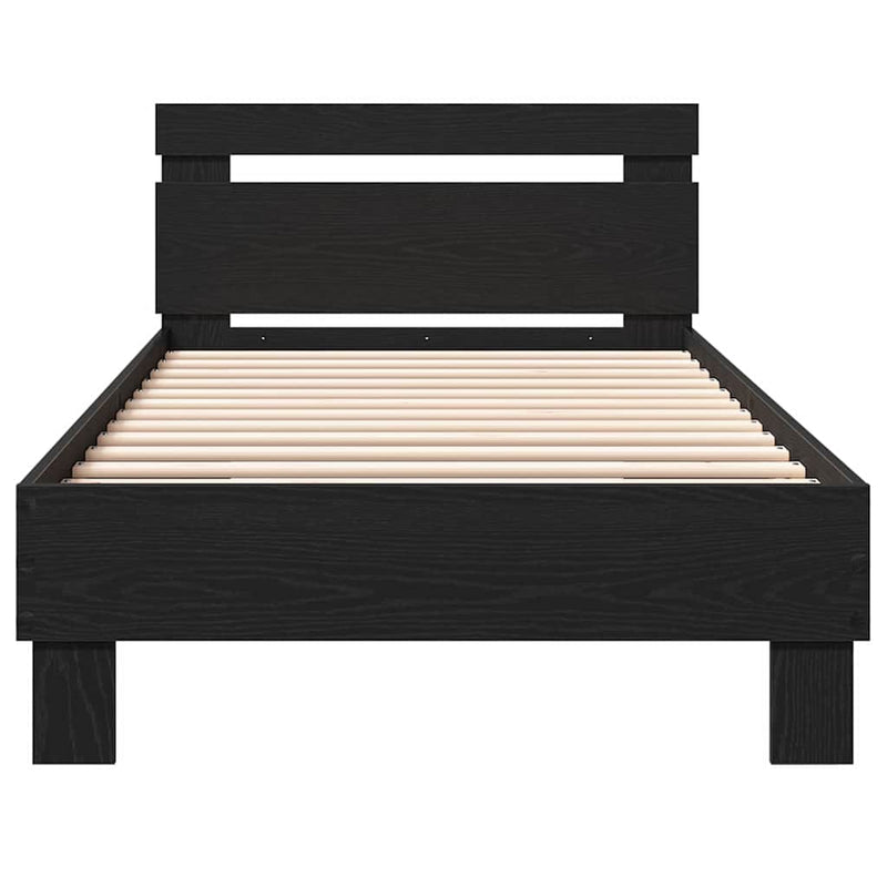 vidaXL Ágykeret fejtámlával Fekete tölgy 90 x 200 cm Faanyag