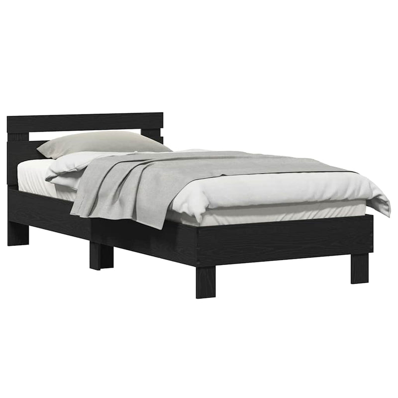 vidaXL Ágykeret fejtámlával Fekete tölgy 90 x 200 cm Faanyag