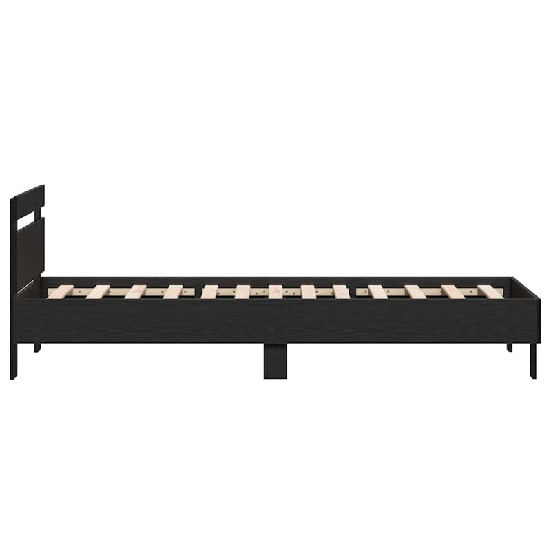 vidaXL Ágykeret fejtámlával Fekete tölgy 90 x 200 cm Faanyag