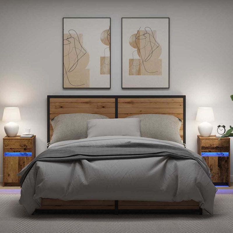 vidaXL LED Éjjeli Szekrény 2 pcs Régi fa 38 x 34 x 61 cm Faanyag