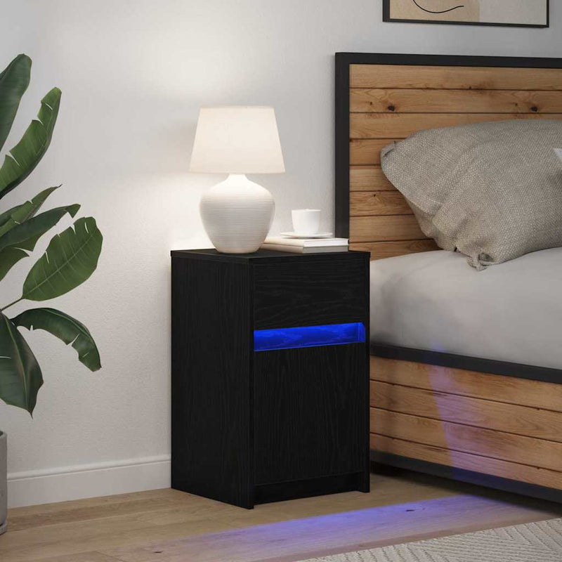 vidaXL LED Éjjeli Szekrény fiókkal Musta tammi 38 x 34 x 61 cm Faanyag